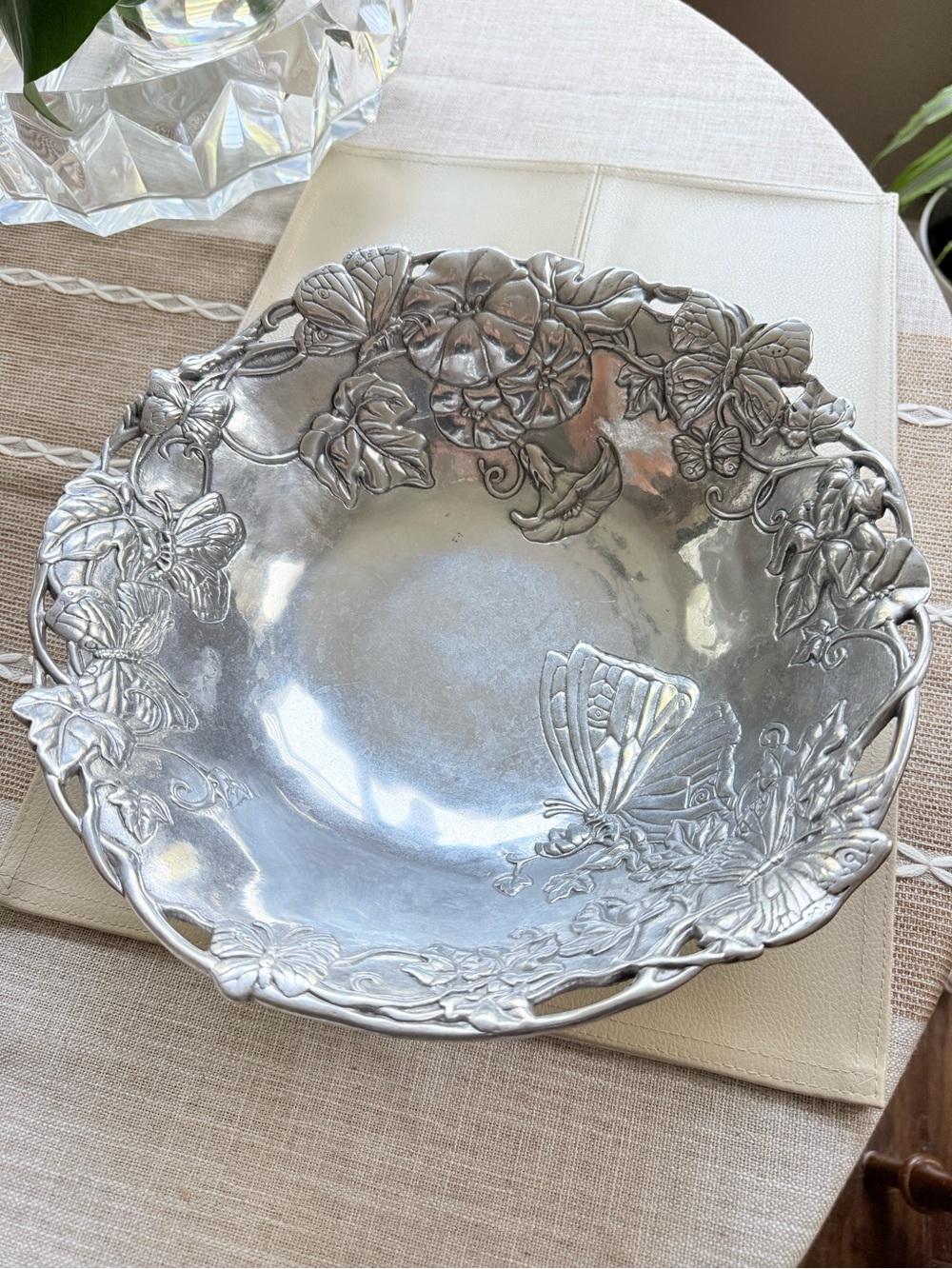 🌾 Arthur Court Silver Floral & Butterfly Serving Bowl - Vintage